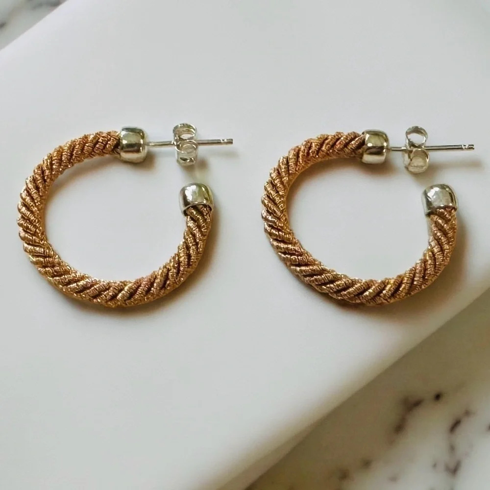 Gold & Sterling Twisted Mesh Rope Hoop Earrings